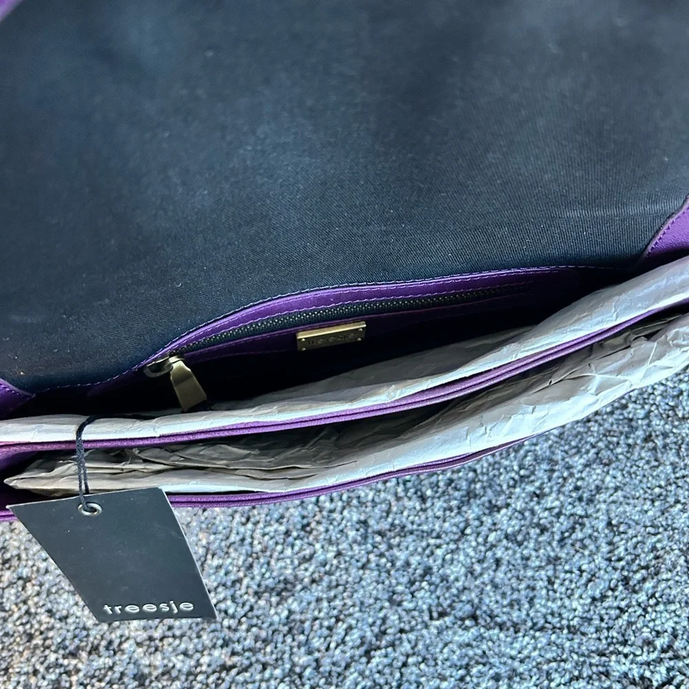 Treesje Violet Leather‎ Clutch with Braided Accent